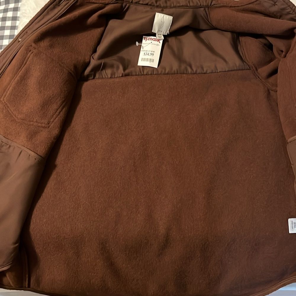 New! Joie Fleece Shirt Jacket Shacket Brown Button Down Size Medium - Picture 9 of 14
